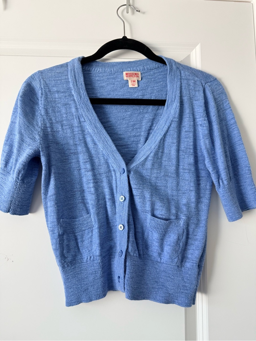 Mossimo Supply Co. Sky Blue Short-Sleeve cropped V-Neck Button Cardigan